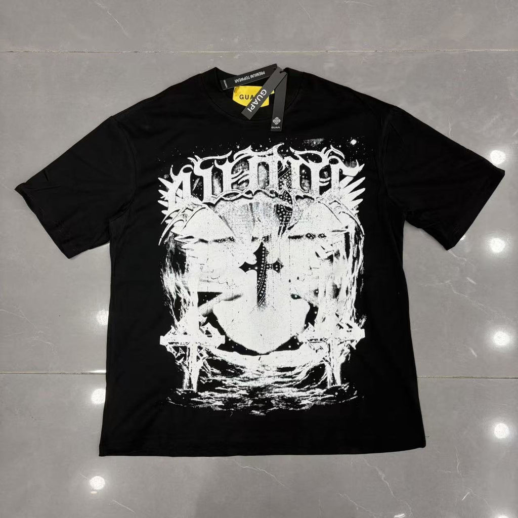 GUAPI Distressed Rhinestone Graphic T-Shirt — front